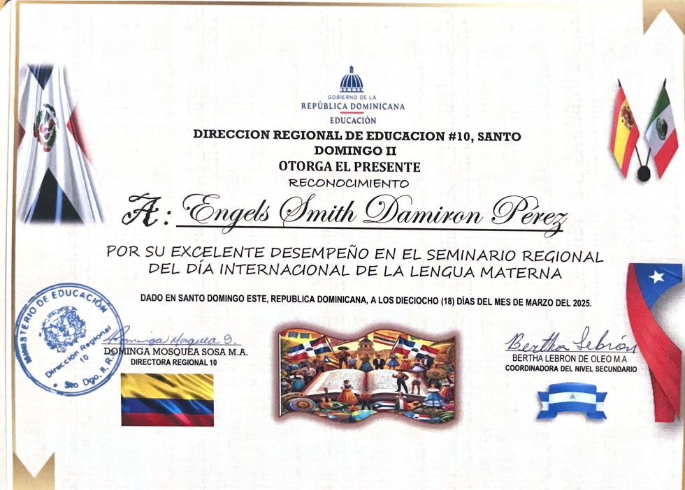 Certificado del Seminario del Día Internacional de la Lengua Materna